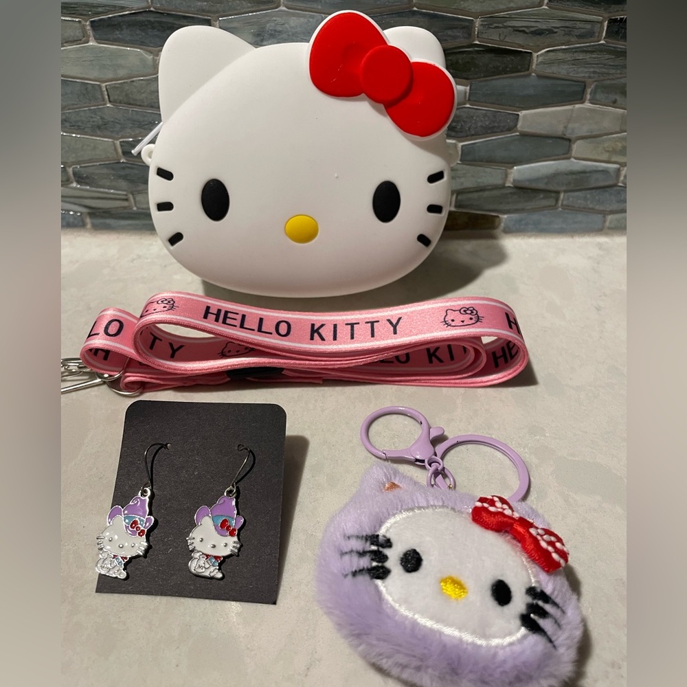 Hello Kitty White and Red Kids Coin Purse, Earrings and Bag Charm Bundle - Picture 6 of 6